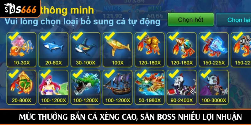 Mức thưởng bắn cá Xèng cao, săn boss nhiều lợi nhuận